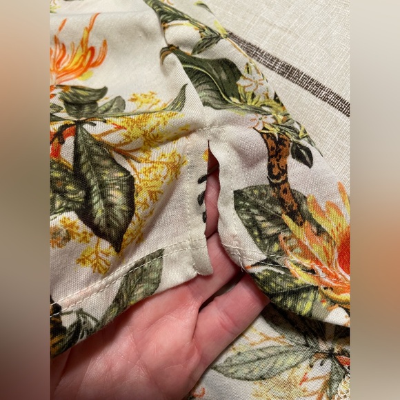 H&M Floral Sheer Blouse Tunic Top bird hummingbird cream green orange yellow - Picture 9 of 12